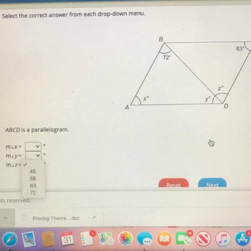 Select the correct answer from each drop-down menu.
ABCD is a parallelogram 
M
M
M