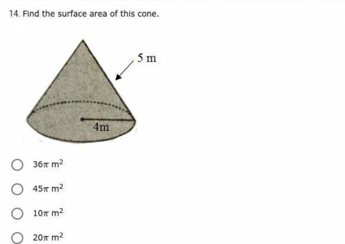*ANSWER PLS TY* Find the surface area of this cone.