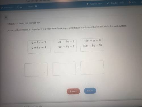 Arrange the systems of equations in order from least to greatest based on the number of solutions f