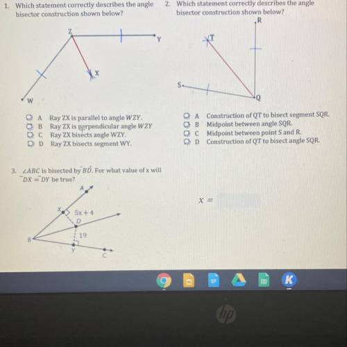 Which statement correctly describes the angle bisector construction shown below