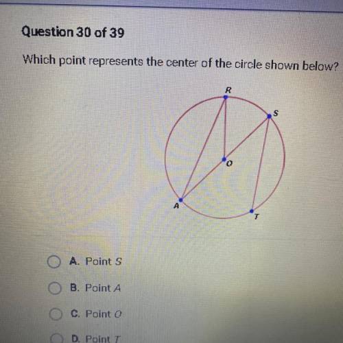 NEED HELP ASAP 
Which point represents the center of the circle shown below?
