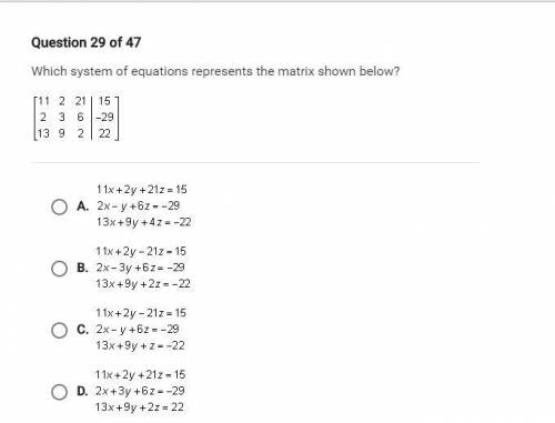 Which system of equations represents the matrix shown below?