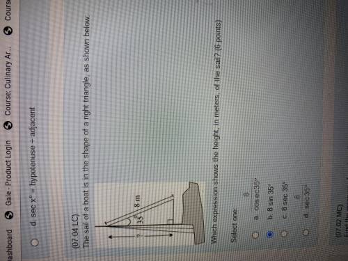 A sail of a boat is in the shape of a right triangle. Which expression shows the height in meters o