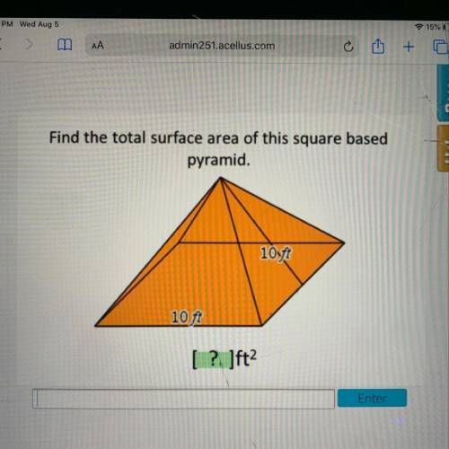 Find the total surface area of this square based pyramid