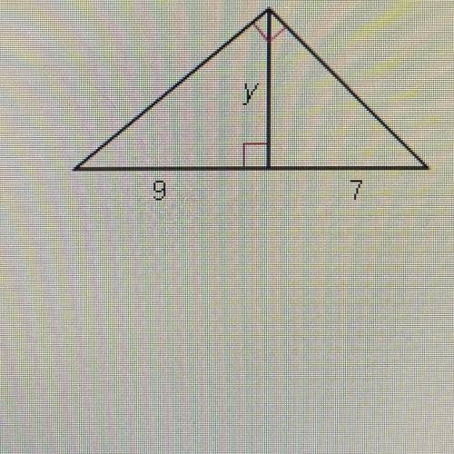 PLEASE HELP!!
Solve for y
a) 8
b) 12
c) 3V7
d) 4V7