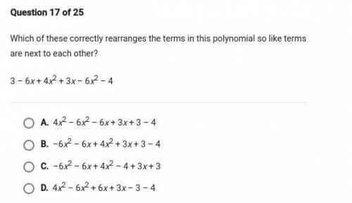 which of these correctly rearranges the terms in this polynomial so like terms are next to each oth