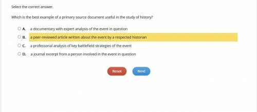 Select the correct answer. Which is the best example of a primary source document useful in the stu