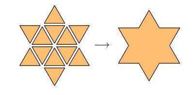 This figure shows how to create a six-pointed star from twelve equilateral triangle tiles: (SEE FIG