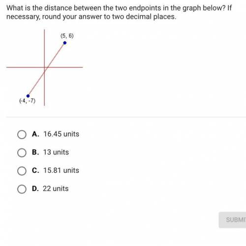 What is the distance between the two endpoints in the graph below? If necessary, round your answer