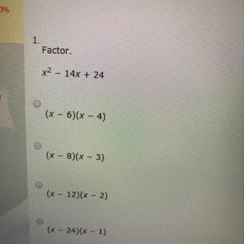 Factor of

x2 – 14x + 24
A. (x - 6)(x - 4)
B. (x - 8)(x - 3)
C. (x - 12)(x - 2)
D. (x - 24)(x - 1)