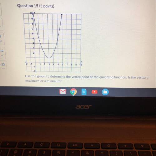 Use the graph to determine the vertex point of the quadratic function. Is the vertex a

maximum or