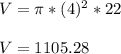 V=\pi *(4)^2*22\\\\V=1105.28