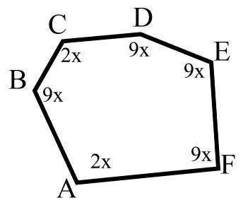 Determine the measure of the interior angle at vertex D. A. 27 B. 162 C. 20 D. 36
