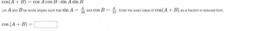 The addition formula for cosine is shown below.