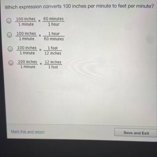 Which expression converts 100 inches per minute to feet per minute?