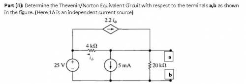 Determine the Thevenin/Norton Equivalent Circuit with respect to the terminalsa,bas shown in the fi