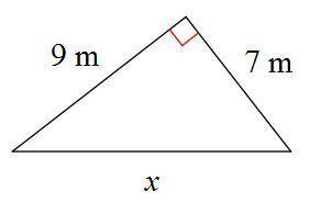 Find the missing the side of the triangle A. 130−−−√ m B. 179−−−√ m C. 42–√ m D. 211−−−√ m