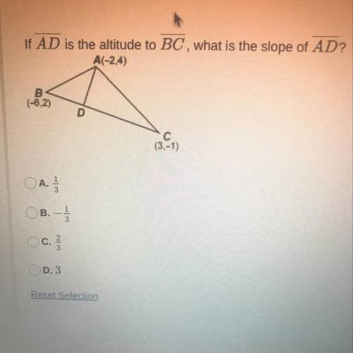 If AD is the altitude to BC what is the slope of AD