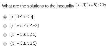 What are the solutions to the inequality (x-3)(x+5<0)?