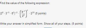 PLEASE ANSWER QUICK CHECK PHOTO FOR FULL QUESTION Find the value of the following expression: (