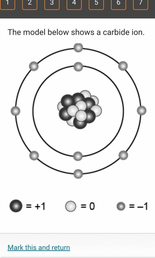 The model below shows a carbide ion.

8 light grey and 6 dark grey balls sit at the center with 2