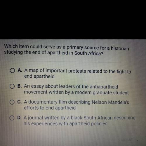 Which item could serve as a primary source for a historian

studying the end of apartheid in Sout