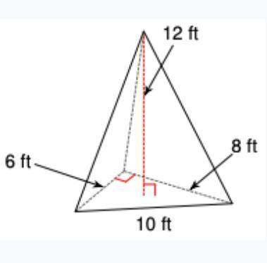 HELP PLEASE.... Find the volume of this triangular pyramid Volume = 1/3(Area of Base)(Height) Enter