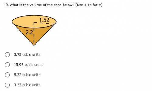 *LAST QUESTION, PLEASE HURRY AND ANSWER* What is the volume of the cone below? (Use 3.14 for pi)