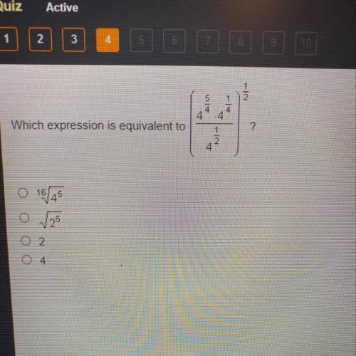 Which expression is equivalent to (4^5/4x4^1/4/4^1/2)^1/2