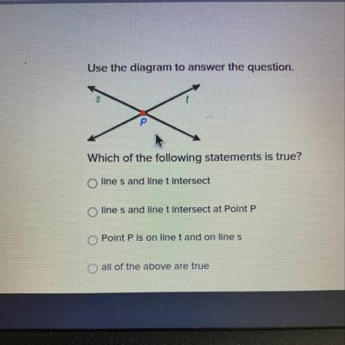 Use the diagram to answer the question.

P
Which of the following statements is true?
line s and l