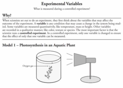 The diagram in model 1 illustrates a clipping of an aquatic plant in water.

a. what process is oc
