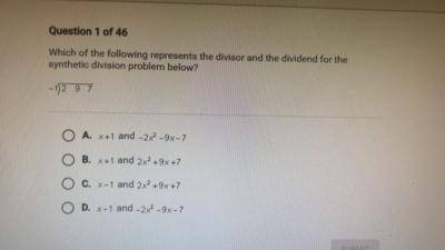 which of the following represents the divisor and the dividend for the synthetic division problem b