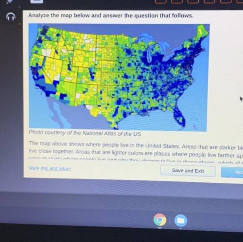 The map above shows where people live in the United States. Areas that are darker blue are areas wh