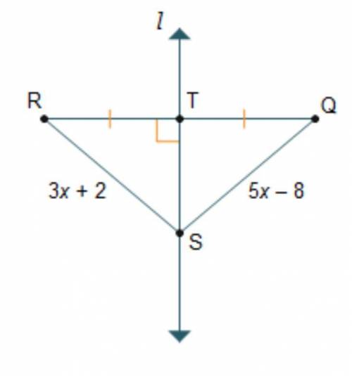 Consider the diagram. Line l is a perpendicular bisector of line segment R Q. It intersects line se