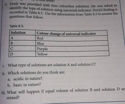 3. Dorji was provided with four colourless solutions. He was asked to

identify the type of soluti
