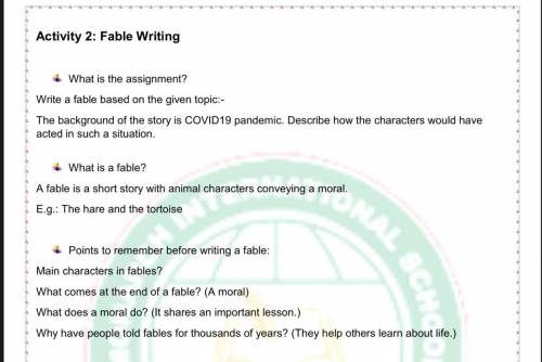 Fable writing

Urgent
I will give 30 points and Brainliest 
Plz look at pic and than answer
