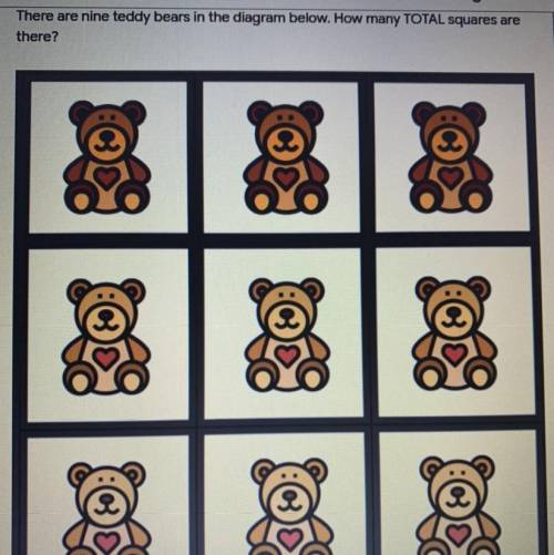 There are nine teddy bears in the diagram below. How many TOTAL squares are
there?