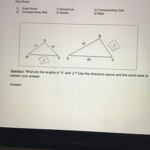 What are the lengths of “x” and “y”.Use the directions above and the word to explain your answer