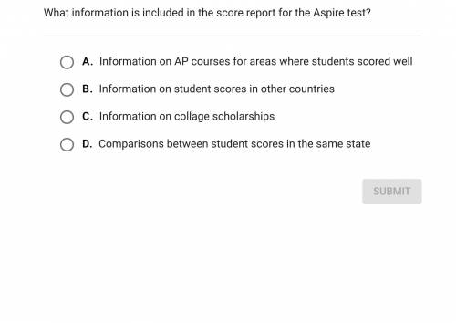 What information is included in the score report for the aspire test?