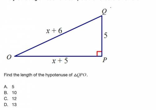 Find the length of the hypotenuse of QPO