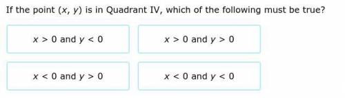 (17 points and brainliest!) If the point (x, y) is in Quadrant IV, which of the following must be t