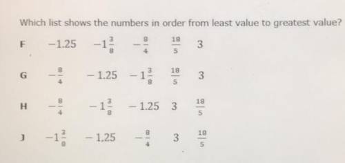 Which list shows the numbers in order from least value to greatest value?