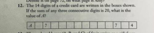 The 14 digits of a credit card are written in the boxes shown.If the sum of any three consecutive d