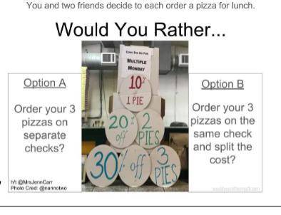 You and 2 decide to each order a pizza for lunch would you rather
