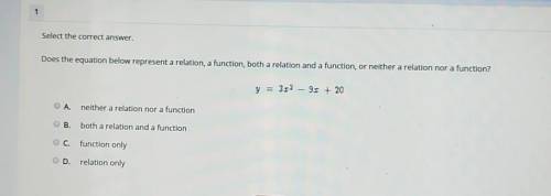 HELP MEEEE Does the equation below represent a relation, a function, both a relation and a function