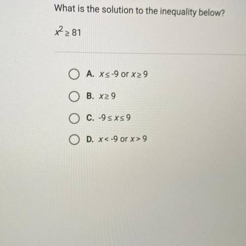 What is the solution to the inequality below?
X^2>=81