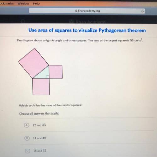 Use area of squares to visualize Pythagorean theorem

The diagram shows a right triangle and three