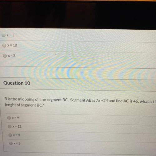 b is the midpoint of the line segment BC. segment AB is 7x+24 and line AC is 46, what is the length