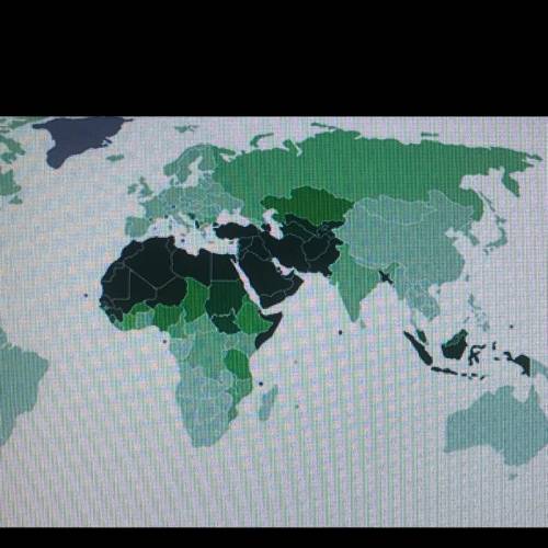 The map below shows the Muslim population in the present-day world. Use the map to answer the follo