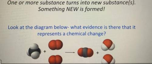 Look at the diagram below- what evidence is there that it
represents a chemical change?